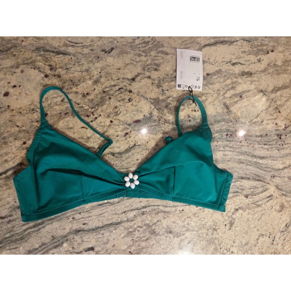 & Other Stories Paris‎ Atelier Teal Green Floral Bead Triangle Bikini Top NWT